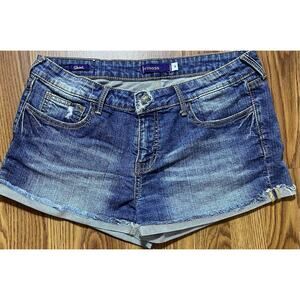 Vigoss Women’s Jean Shorts Size 9 Blue Distressed Rolled Raw Hem